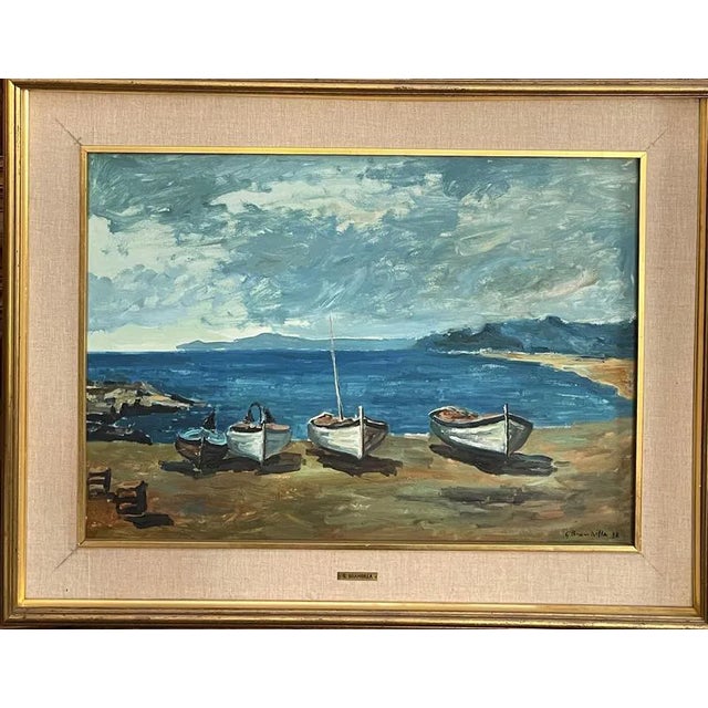 G. Brambilla, Marina, Oil on Canvas, Framed For Sale