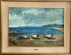 G. Brambilla, Marina, Oil on Canvas, Framed