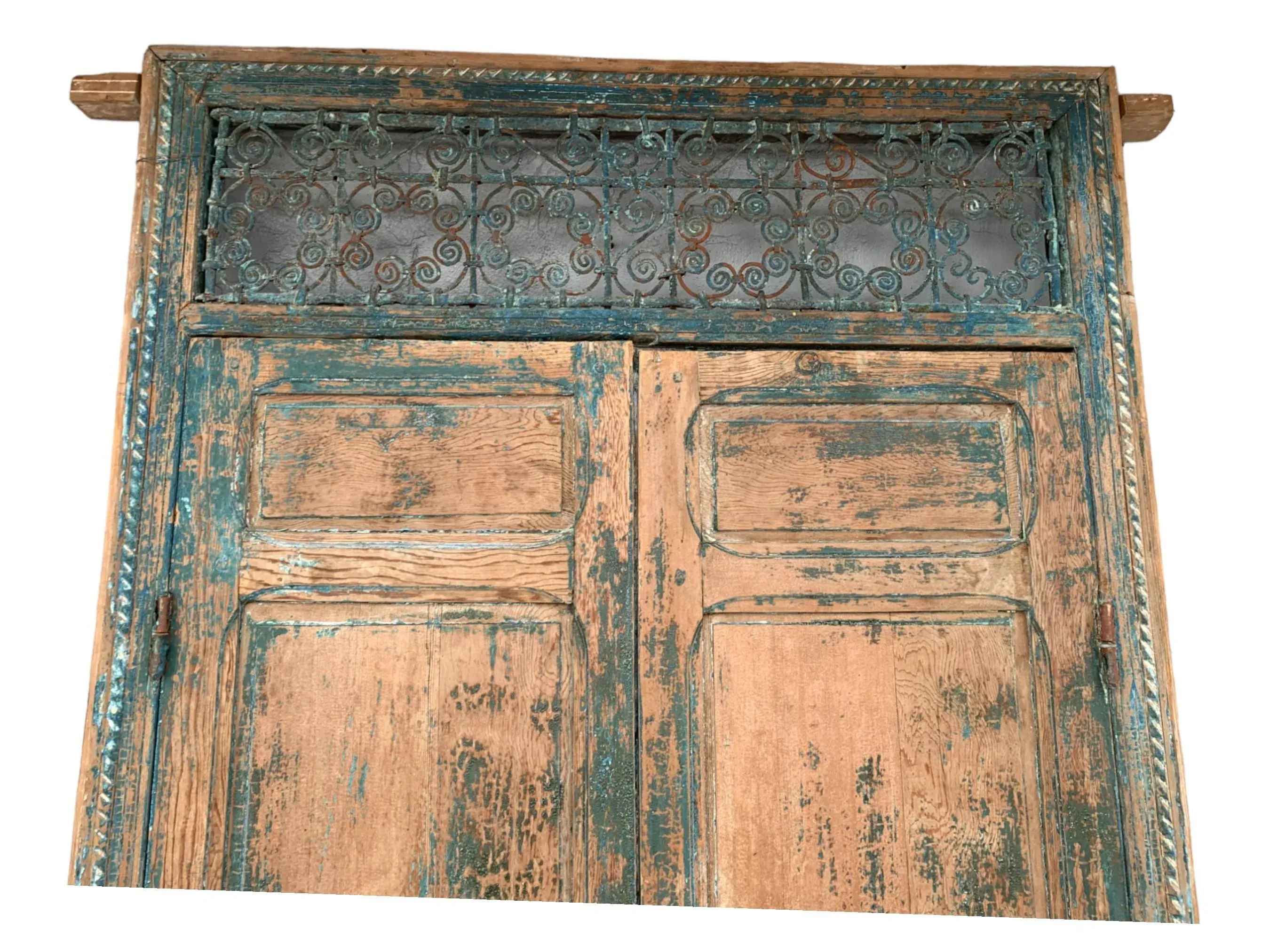 19th Century Moroccan Style Wood and Wrought Iron Grate Double