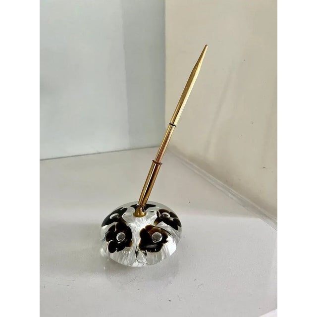 Murano Glass Paper Weight with Gold Desk Pen For Sale - Image 10 of 13