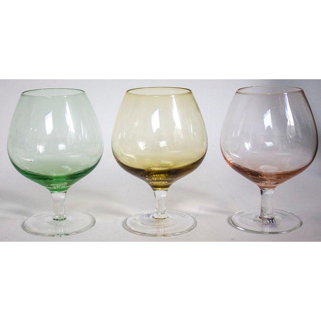 Vintage Pink and Green Crystal Brandy Snifters Set of 3 Set of 3