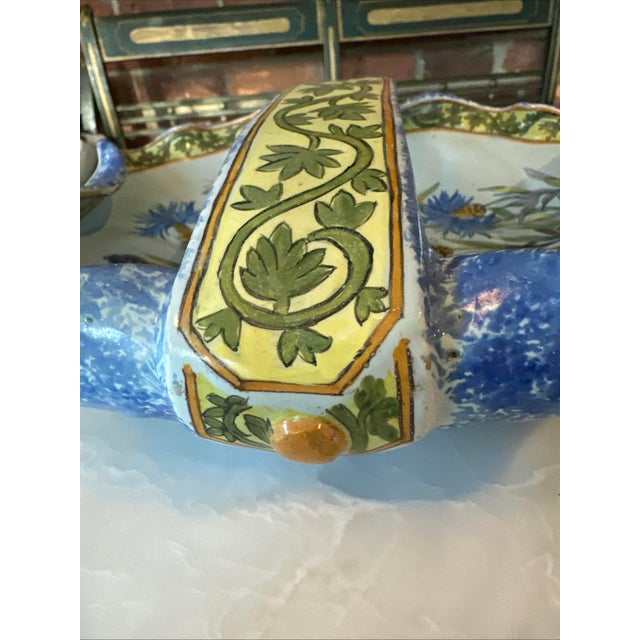 19th Century Porquier Beau Quimper French Faience Basket With Bachelor Button Flowers For Sale - Image 5 of 8