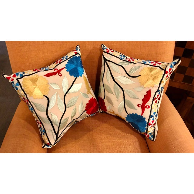 Moroccan Moroccan Handmade Embroidered Pillows - a Pair For Sale - Image 3 of 9