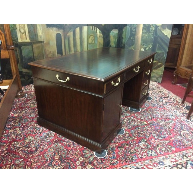 Wood Vintage Executive Desk, Leather Top Desk, Century Furniture For Sale - Image 7 of 11
