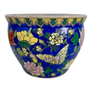 1980s Blue Butterfly and Bird Planter For Sale