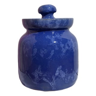 Vintage Bybee Pottery Cobalt Blue Lidded Honey Pot For Sale