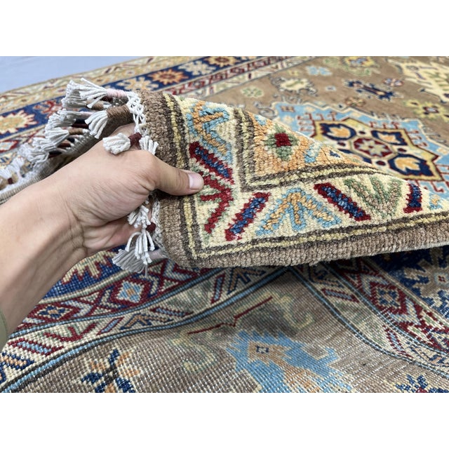 Brown and Navy Kazak Style Tribal Area Rug With Medallions, 5' X 7'7" For Sale - Image 9 of 15