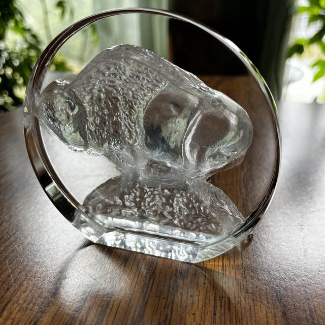 Victor Trabucco Buffalo Bison Crystal Figurine Statue Signed Art Glass Sculpture For Sale In Buffalo - Image 6 of 15