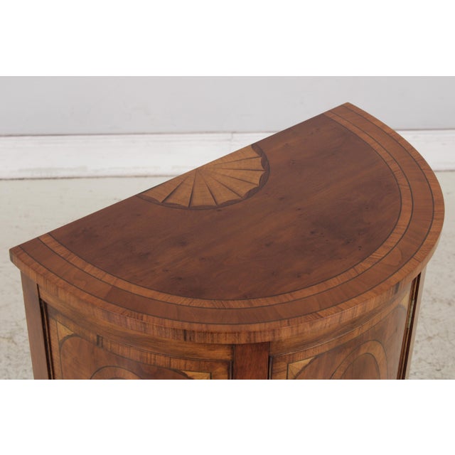 Trosby Inlaid Yew Wood Demilune Cabinet Commode For Sale - Image 14 of 18