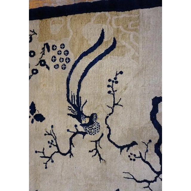 Special Ivory Color With Floral Details in Animalia Design Antique Chinese Peking Rug For Sale - Image 12 of 13