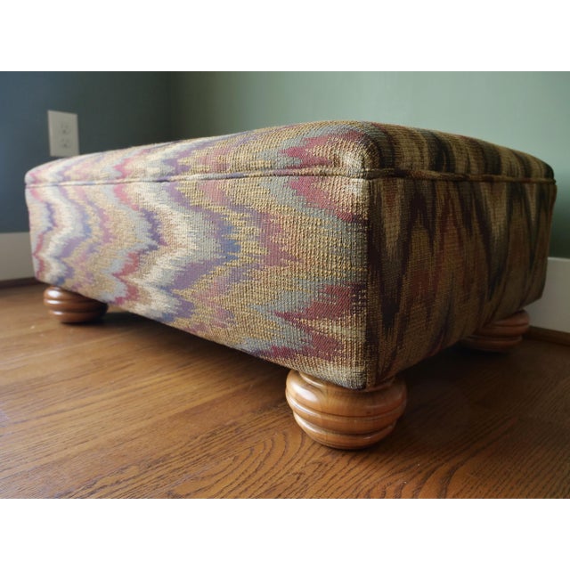 Abstract Newly Upholstered Ottoman in Flamestitch For Sale - Image 3 of 7