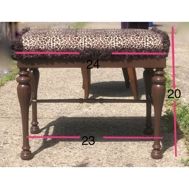 Wood 1930s Vintage Leopard Bottle Brush Fringed Turned Leg Bench For Sale - Image 7 of 8