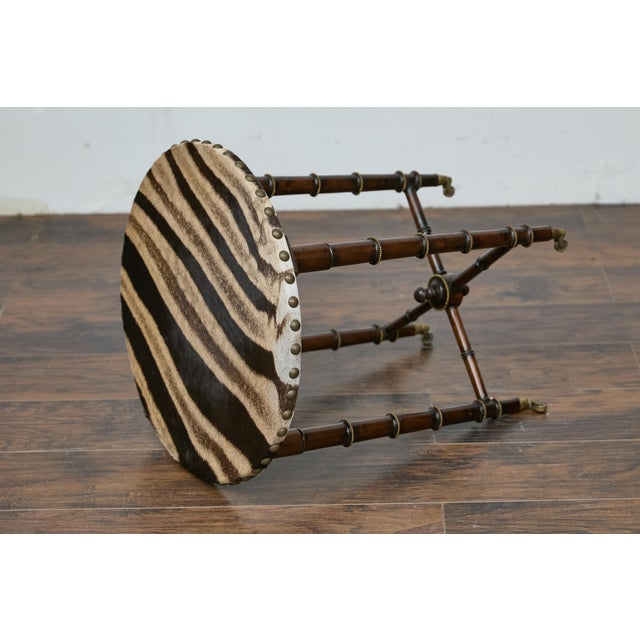 19th Century English Faux Bamboo Side Table with Zebra Hide Top and Casters For Sale - Image 4 of 12