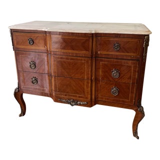 Transitional French Marble Top Commode For Sale