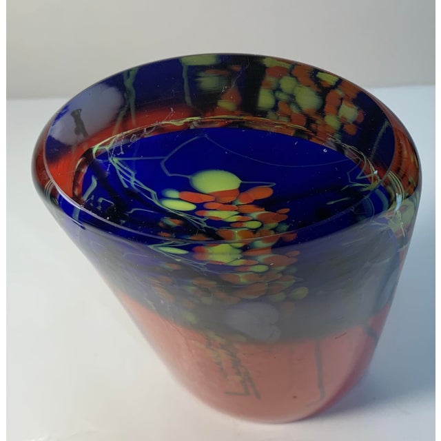 Czech Multicolor Elliptical Signed Art Glass Vase Chairish