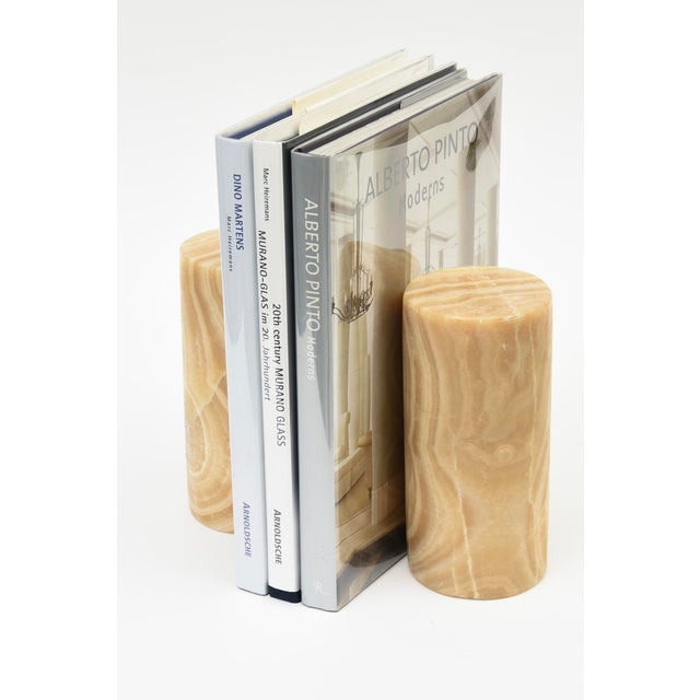 Cream Vintage Italian Alabaster Column Bookends Cream, Tan, Gray, 1970's For Sale - Image 8 of 10