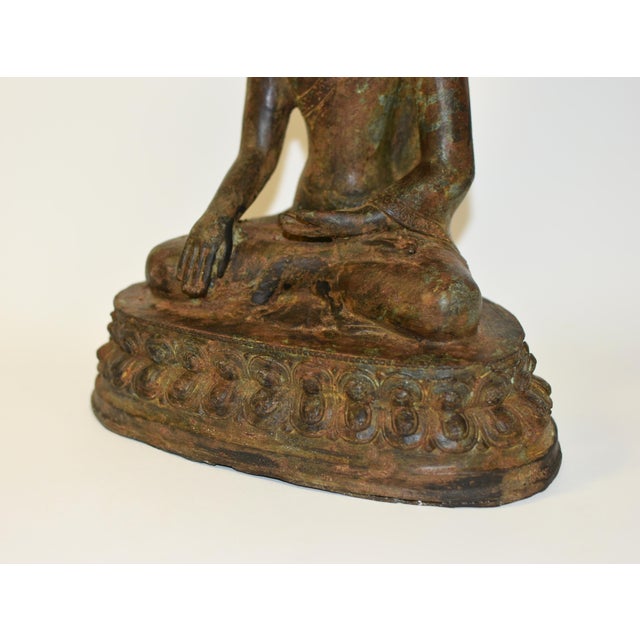 Bronze Large Antique Bronze Buddha Shakyamuni on Double Lotus For Sale - Image 8 of 18
