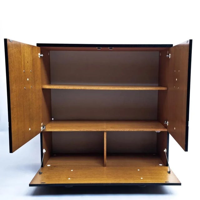 Wood Brutalist Black Cabinet with Three Graphic Patterned Doors, Belgium, 1970s For Sale - Image 7 of 13