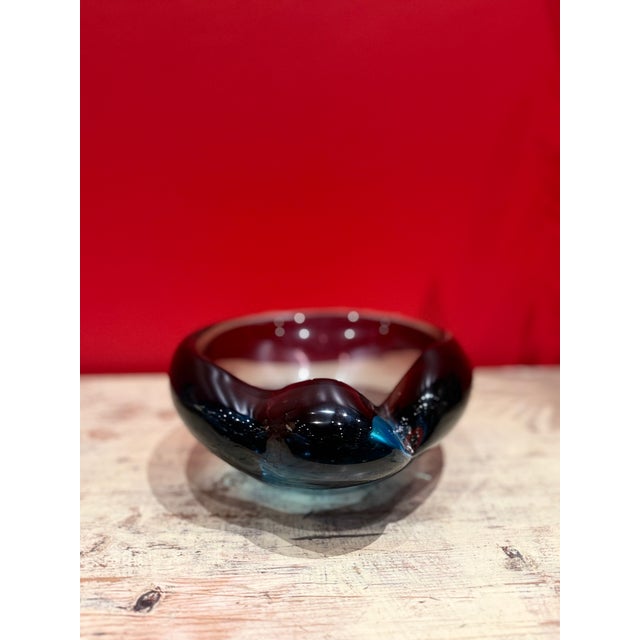 Mid century signed murano glass bowl; Sophisticated colors in purples, violet, and blues which change in differing light.