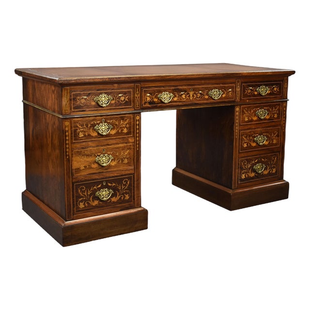 19th Century Victorian English Rosewood & Marquetry Writing Table For Sale