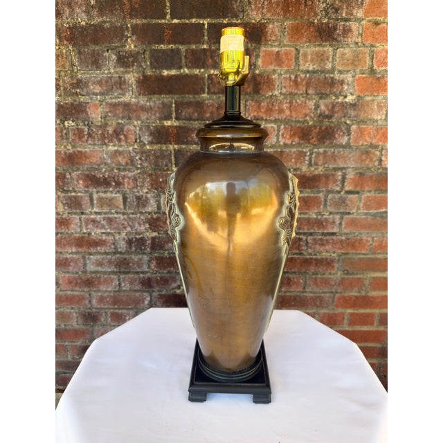 Mid-Century Modern Vintage Frederick Cooper Style Archaic Bronze "Taotie" Lamp | James Mont Era Chinoiserie For Sale - Image 3 of 12