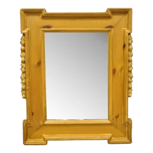 Vintage Italian Baroque Style Carved Knotty Pine Wood Country French Wall Mirror