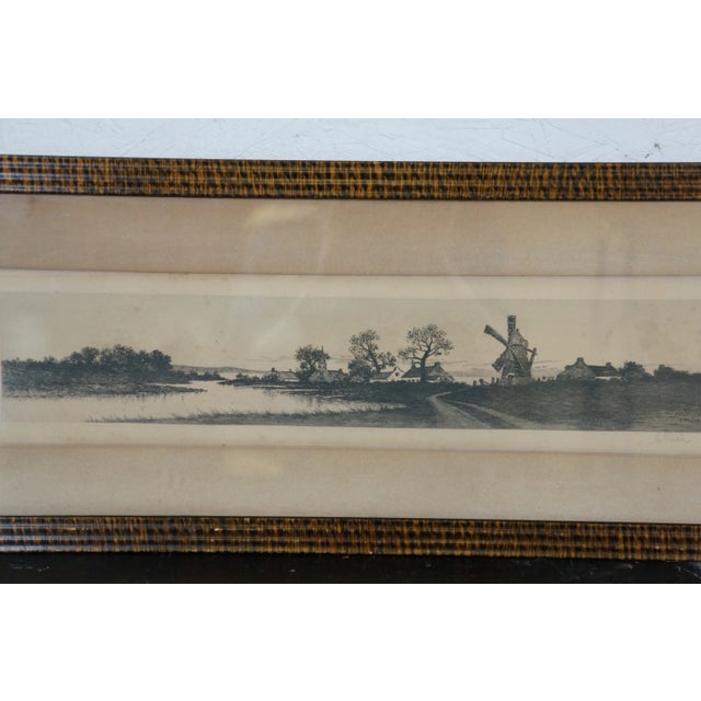 Late 19th Century Antique Henri Le Riche Signed Windmill Riverscape Landscape Etching 26", Framed For Sale - Image 9 of 12
