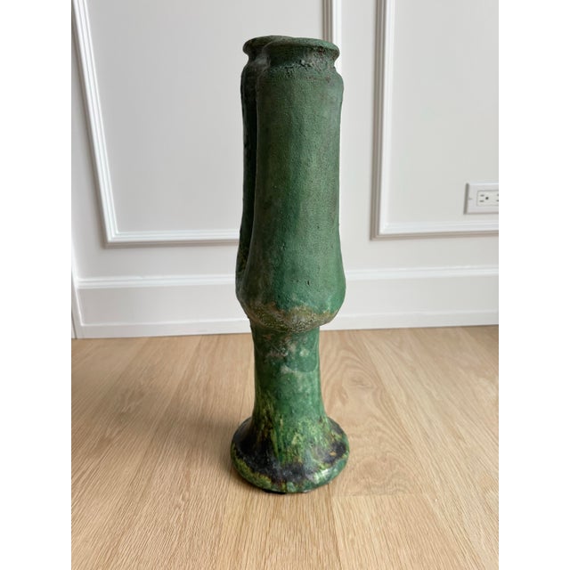 Mid-Century Modern 1970s Large and Very Heavy 21" Brutalist Studio Pottery Vase - Green Fat Lava Glaze For Sale - Image 3 of 8