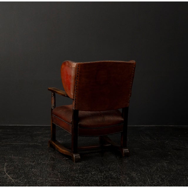 Black Vintage Leather Chimney Armchair 1920s For Sale - Image 8 of 18