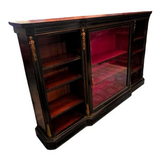 Rare Antique Victorian Ebonized Display Side Cabinet With Clear Glass Door, Gilt Caryatids & Edwards & Roberts Provenance, London, Circa 1870 For Sale