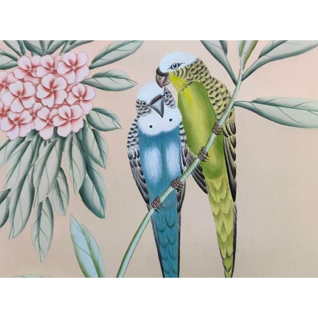 Hand-Painted Silk Chinoiserie Wallpaper Sample Bring an element of timeless Chinoiserie elegance into your interior with...