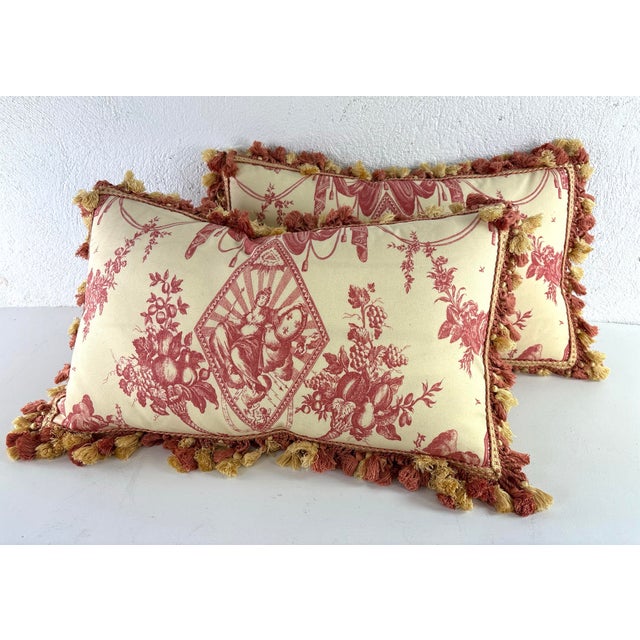 Vintage French Empire Tasseled Cotton Toile Pillows/a Pair For Sale - Image 10 of 10