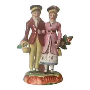 Antique Early 19th Century English Regency Staffordshire Pearlware Figure of a Married Couple or Dandies