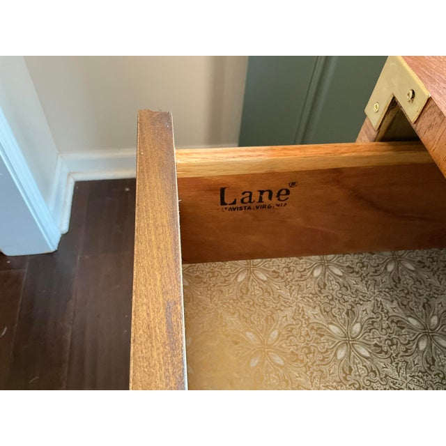 1970s Vintage Mid-Century Walnut Lane Altavista Campaign 3-Drawer Chest For Sale - Image 5 of 11