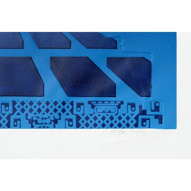 Late 20th Century "Chac #2" - Sky Blue Geometric Mayan Chac Mool Lithograph by Marilyn Kruger For Sale - Image 5 of 5