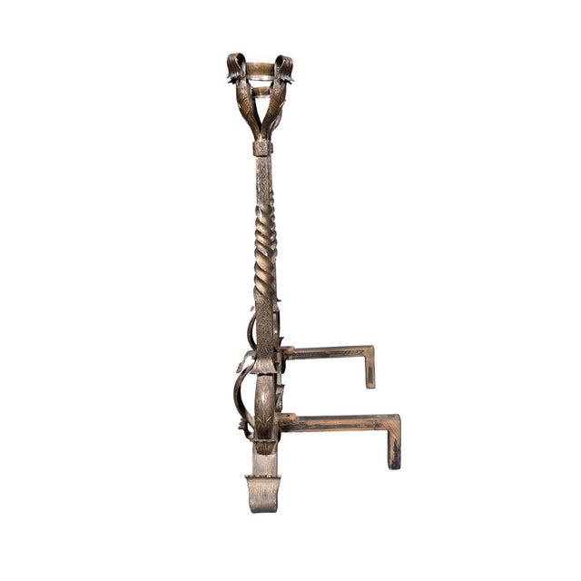 Gray Pair of Art Nouveau Wrought Iron Andirons For Sale - Image 8 of 9