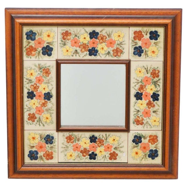 Mid-Century Modern Wood and Ceramic Mirror, 1970s For Sale - Image 14 of 15