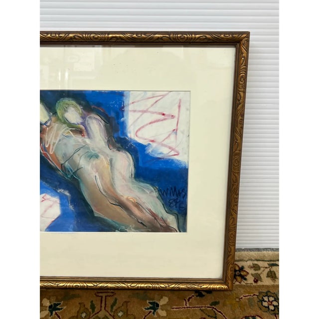 Nancy Willis Lovers in Blue Signed Pastel/Oil on Paper, Circa 1985 For Sale - Image 4 of 11