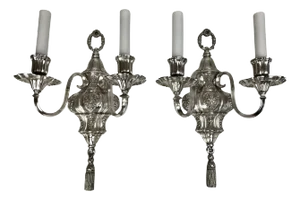 Pair Signed E.F. Caldwell Georgian Style Sliver Sconces