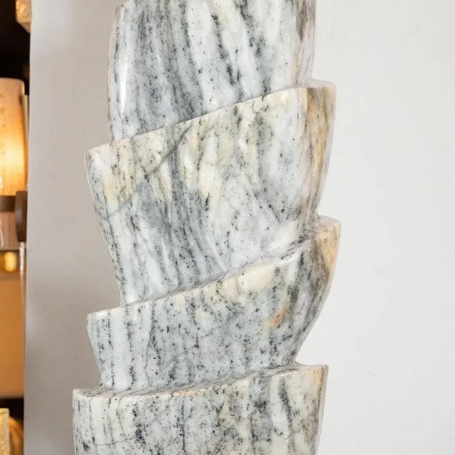 Stone Mid-Century Modern Hand Carved Grisaille Granite Sculpture on Custom Swivel Base For Sale - Image 7 of 10