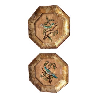 A Pair of Chinoiserie Style Hummingbird Verre Eglomise Paintings - Signed For Sale