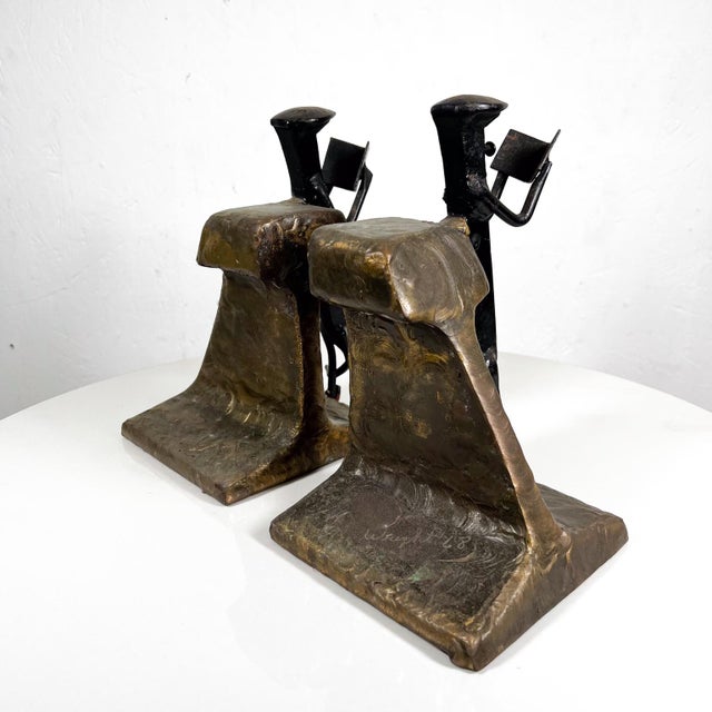 Black 1968 Modernist Sculptural Railway Spike Bookends For Sale - Image 8 of 10