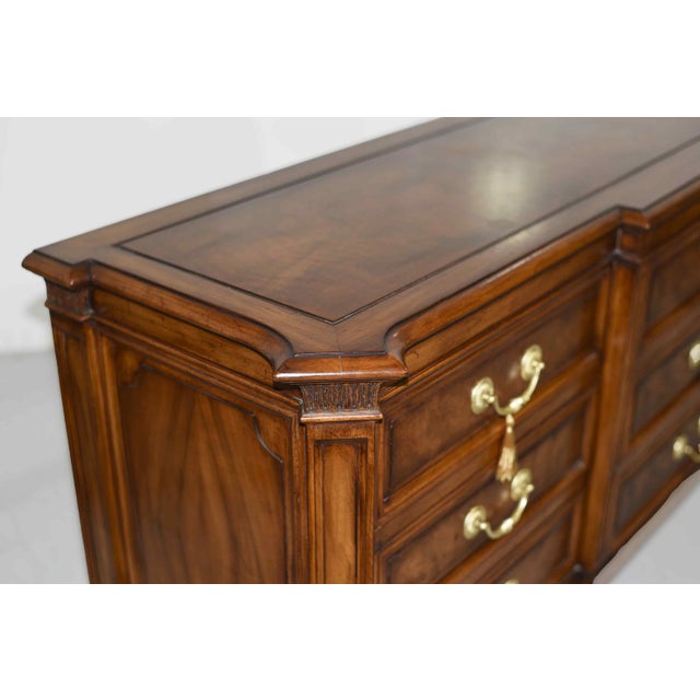 Brown Mid Century French Regency Burled Walnut 9-Drawer Dresser With Brass Hardware by Karges Indiana For Sale - Image 8 of 14