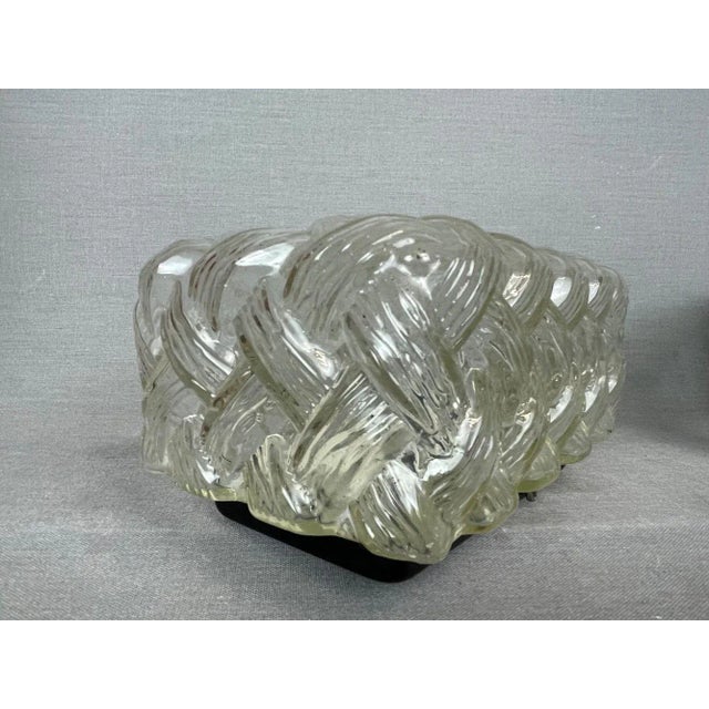 1970s Small Scandinavian Clear Textured Glass Rectangular Ceiling Lamp, 1970s For Sale - Image 5 of 10
