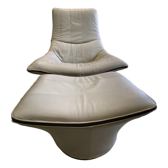 Set of Mantis Swivel Lounge Chair and Leather Ottoman by Gerard Van Den Berg, 1970s For Sale