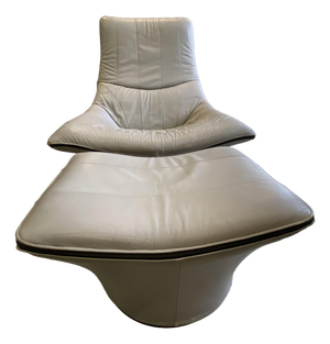 Set of Mantis Swivel Lounge Chair and Leather Ottoman by Gerard Van Den Berg, 1970s