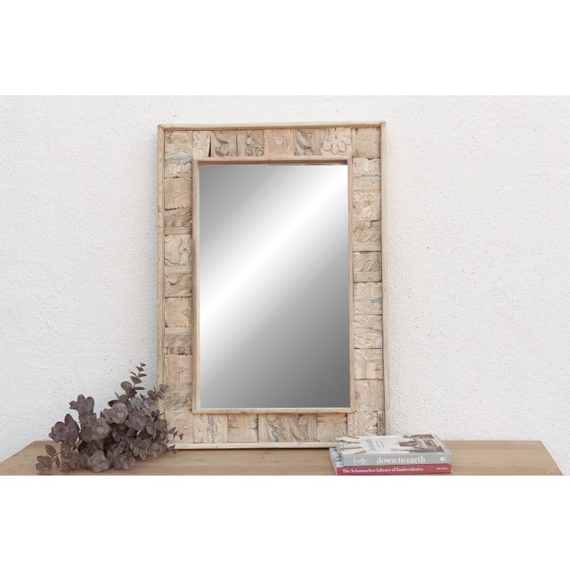 Ecru Rust Modern Farmhouse Carved Mirror For Sale - Image 8 of 8