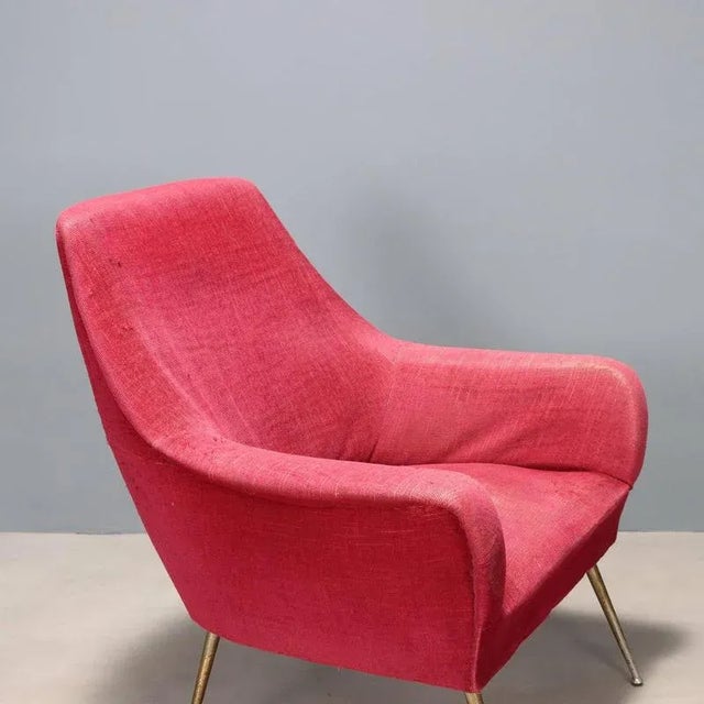 Vintage Armchair in Fabric and Brass, Italy, 1950s-1960s For Sale - Image 3 of 9