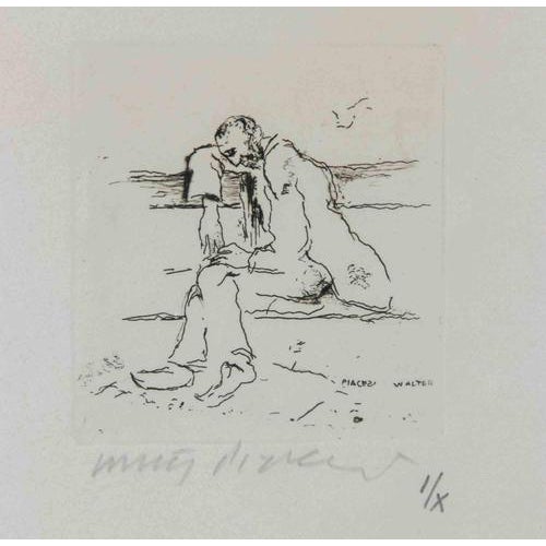 Walter Piacesi, The Poet, Etching, 1972, Framed For Sale