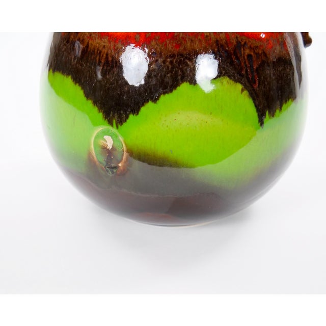 Red Mid-Century West German Glazed Porcelain Vase Red, Green & Brown 8.5" Tall For Sale - Image 8 of 11